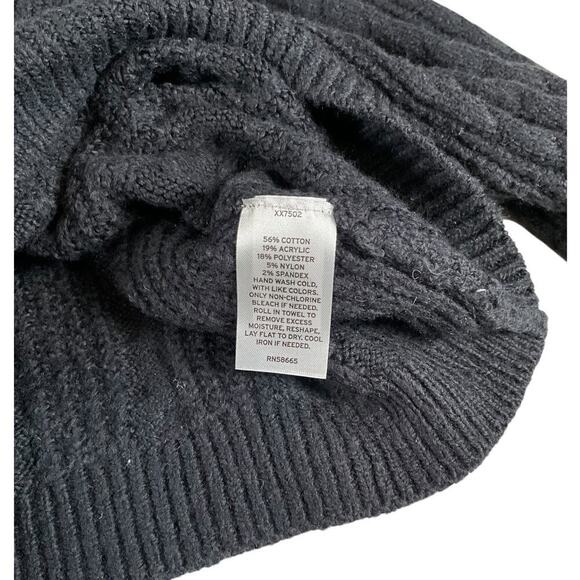 OPEN EDIT Black Cropped Cardigan Cable Knit XL Crew Neck Long Sleeve Button Up - Picture 6 of 10